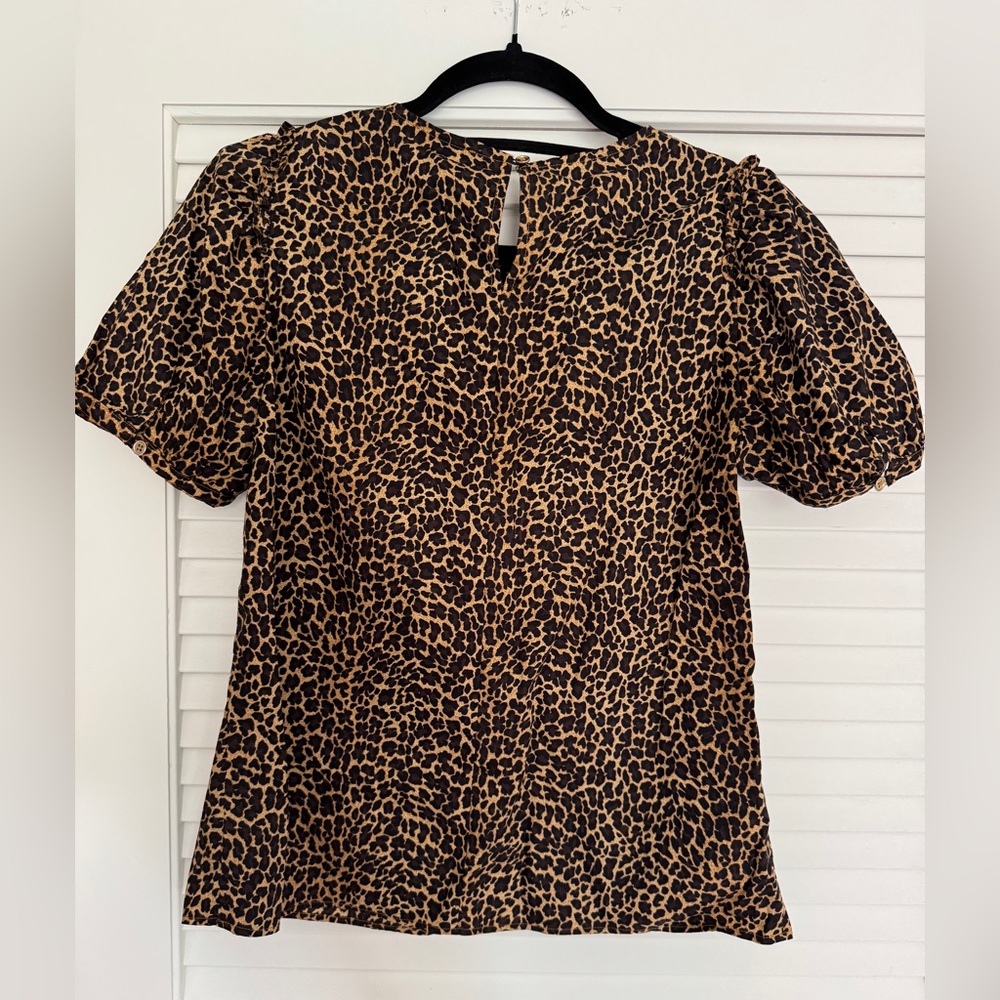 NWOT J. Crew Animal Print Puff Sleeve Blouse 100% cotton - Picture 4 of 6